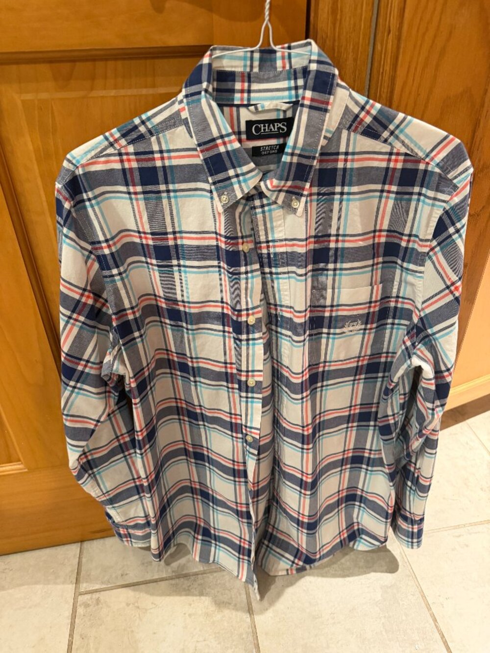 Oxford Plaid Button Down Chaps Large Shirt